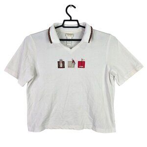 Womens Napa Golf White Crop Polo Shirt Short Sleeve Embroidered Size L